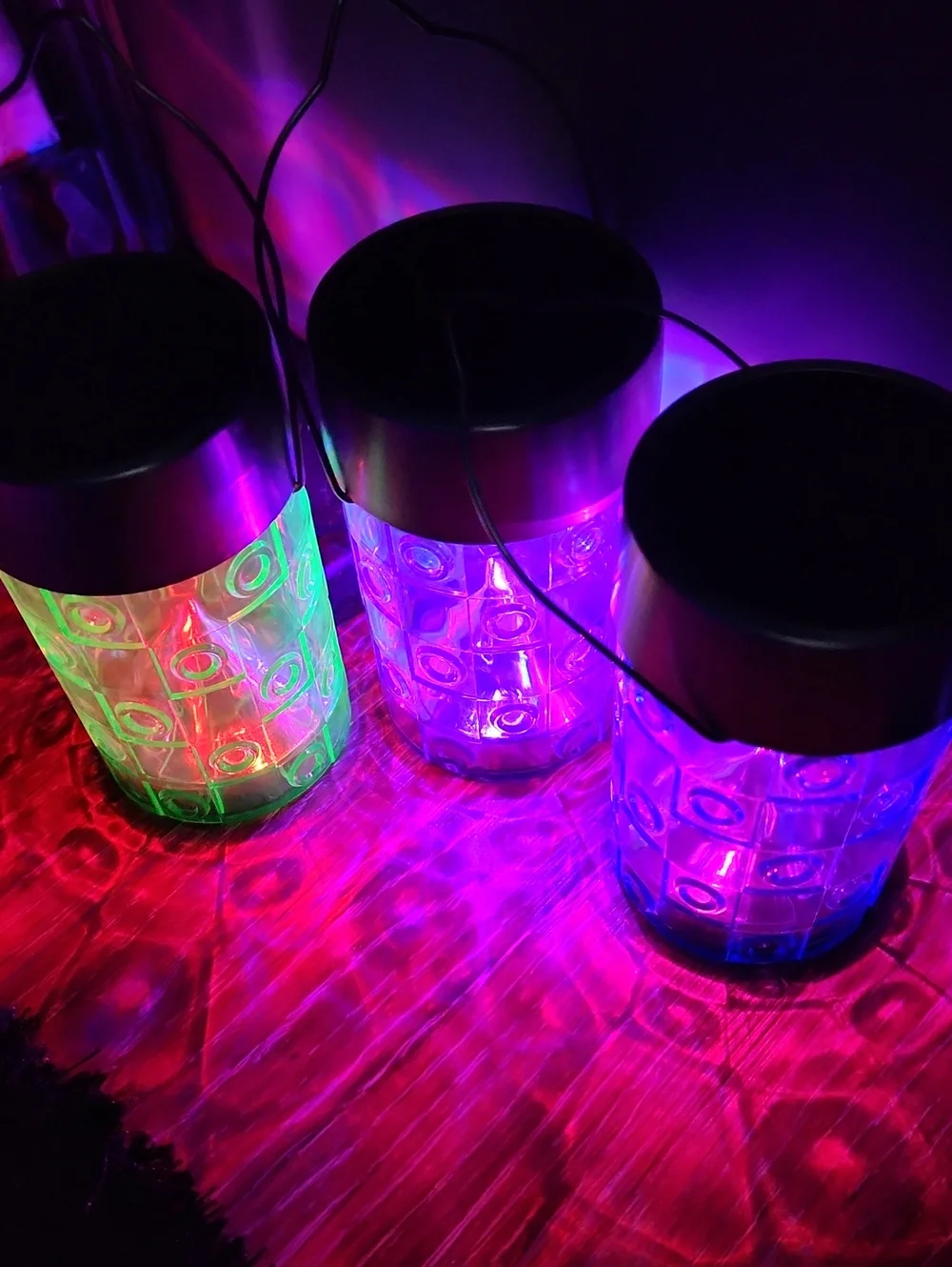 3 Mini Hanging Solar Lights Lanterns Blue Purple Green
